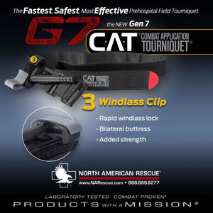 North American Rescue Combat Application Tourniquet (C-A-T or CAT) is proven to be 100 percent effective on arms and legs